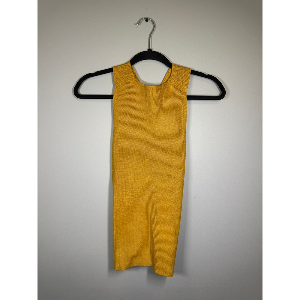 Yeohlee Mustard Yellow Ribbed Knit Crossover Back Tank Top Small